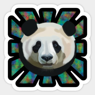 Striking Panda bear on Neon Atomic patterned sun rays Sticker